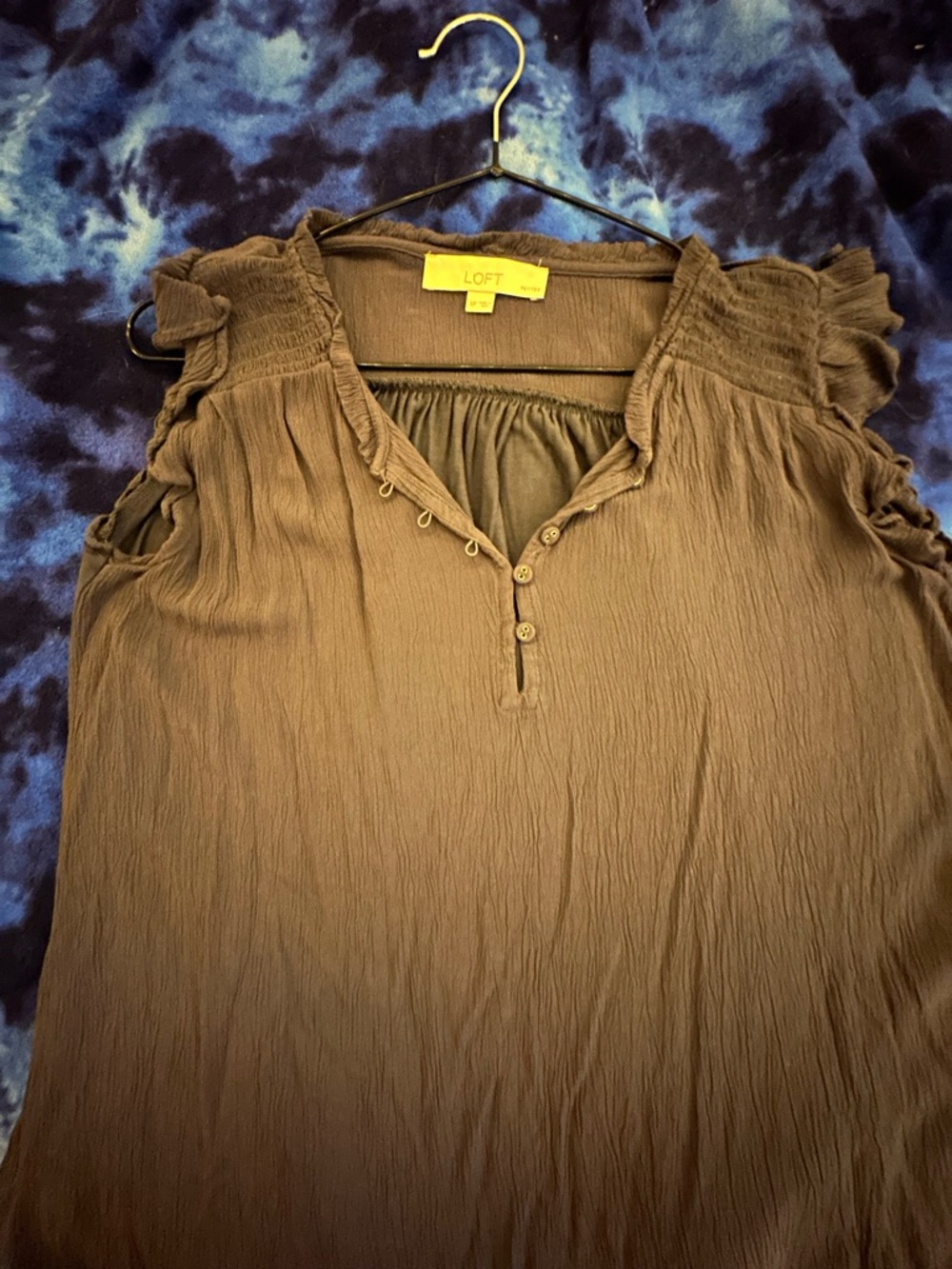 LOFT Brown Ruffle-Sleeve Sleeveless Henley Blouse